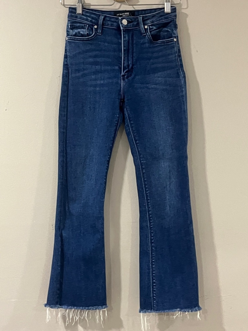 Just Black Deep Indigo High-Rise Flare Jeans with Frayed Hem